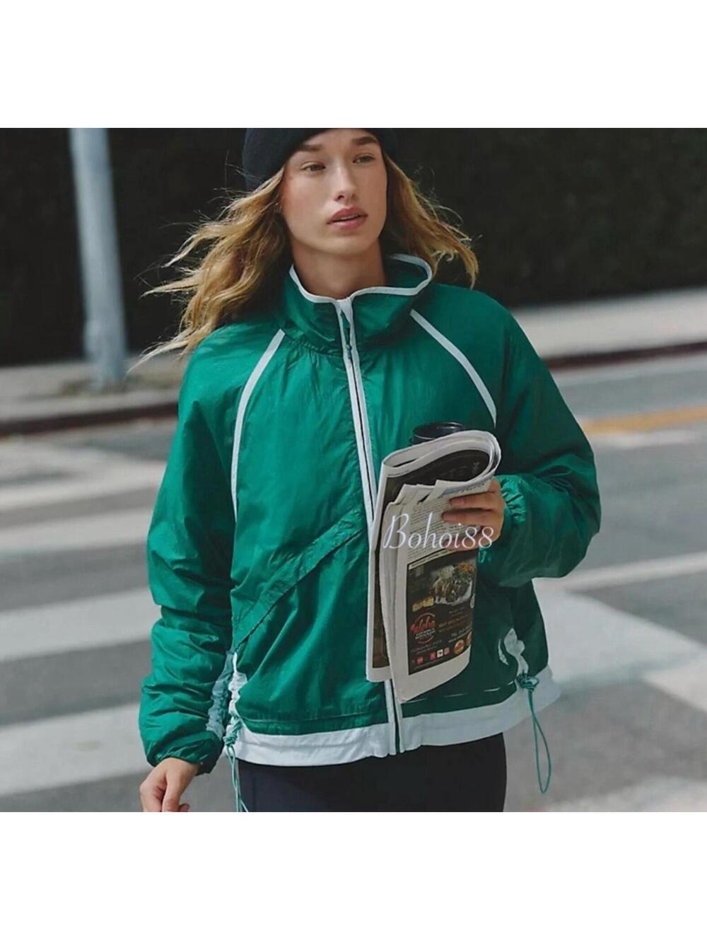 NWT FP MOVEMENT Women's Green Earth Gem Packable Windbreaker Jacket Sz MEDIUM